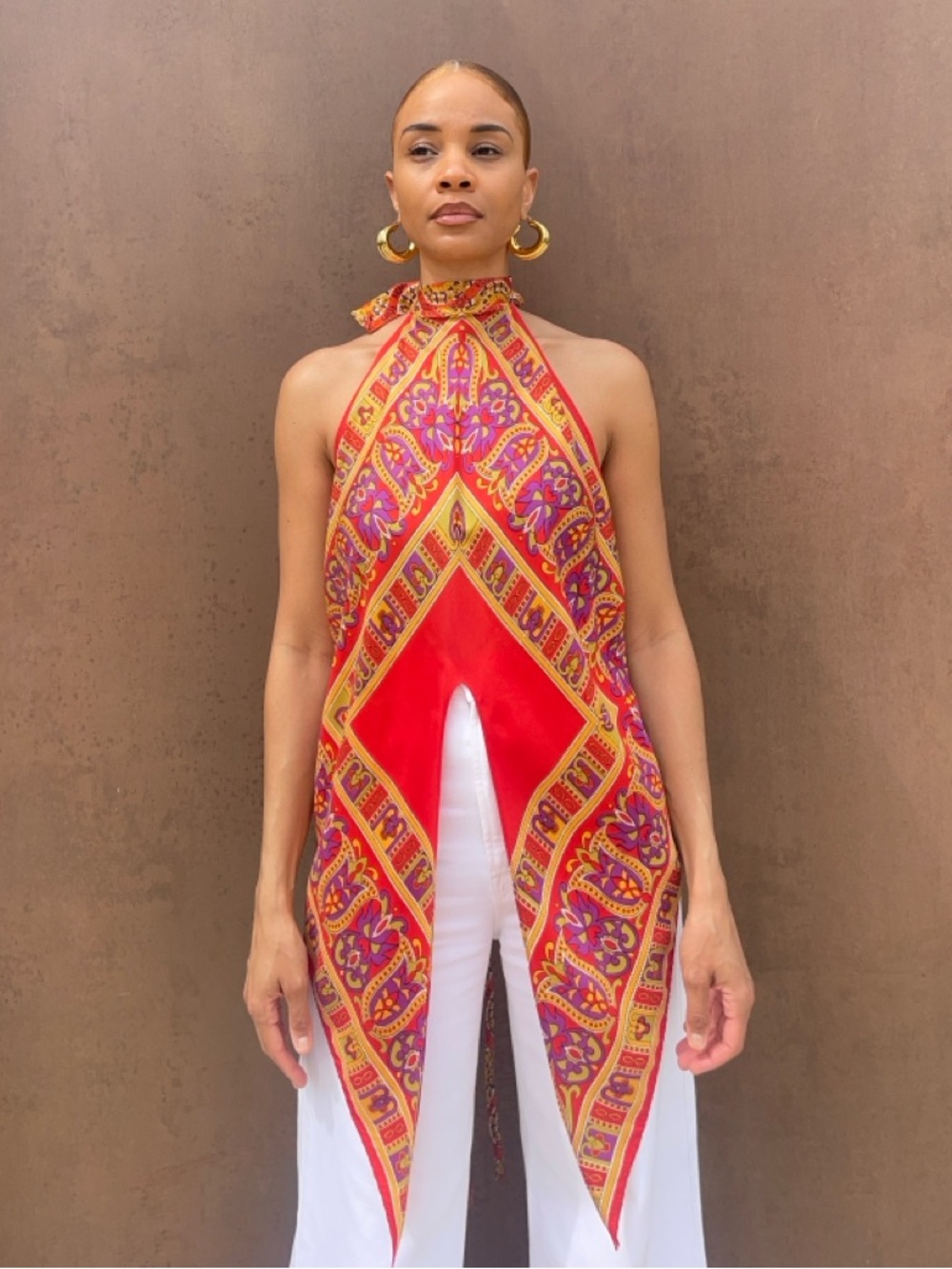 Red & Purple Paisley Halter Scarf Top